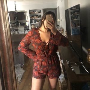 Rust/teal floral romper